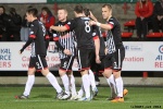 Pars v Arbroath 25th February 2014. Ross Forbes celebrates with his team-mates!