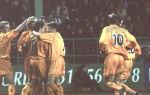 Hibernian v Pars 6th March 2003 (Scottish Cup 4th Round Replay). Players celebrate the first goal.