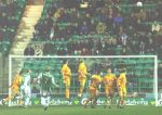 Hibernian v Pars 6th March 2003 (Scottish Cup 4th Round Replay). Defensive wall as ball hits row z.