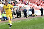 Clyde v Pars 21st March 2009. Calum Woods sends a dangerous ball into the box.