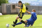 Dumbarton v Pars 21st July 2007. Typical strikers tackle from Jim Hamilton. (1 of 3)