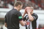 Josh Falkingham and Referee Steven McLean. Pars v Cowdenbeath 20th April 2013.
